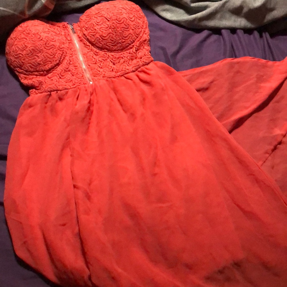 Coral strapless dress